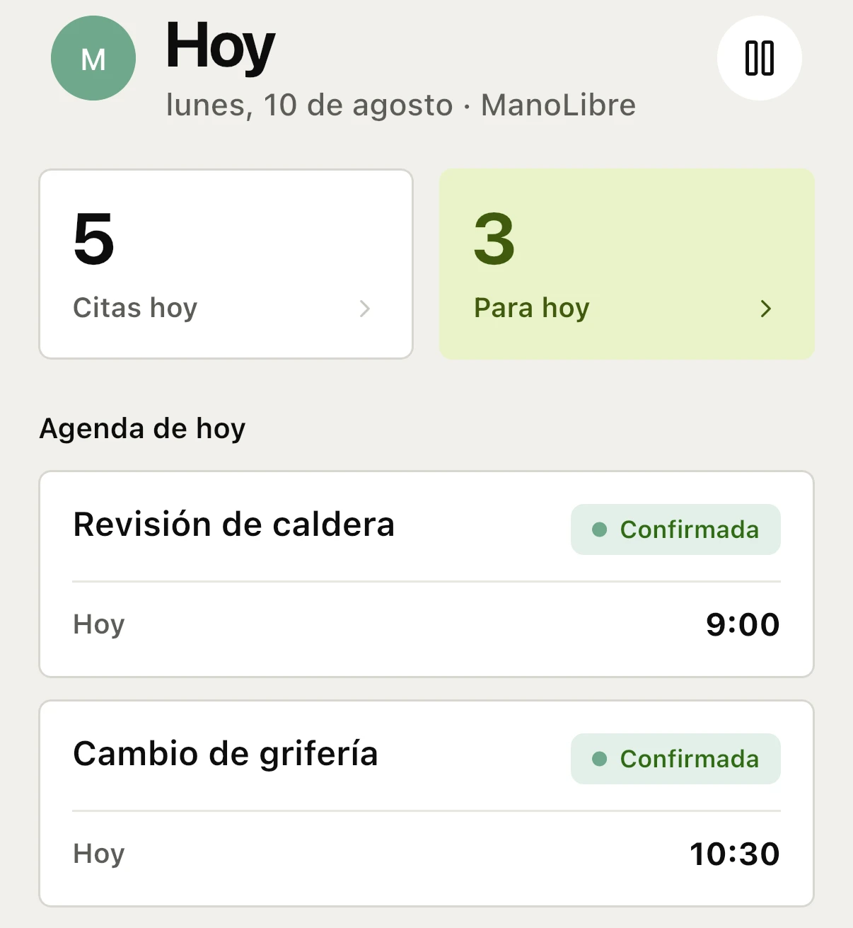 Un mensaje de cliente se convierte en una cita confirmada en el calendario de Manolibre